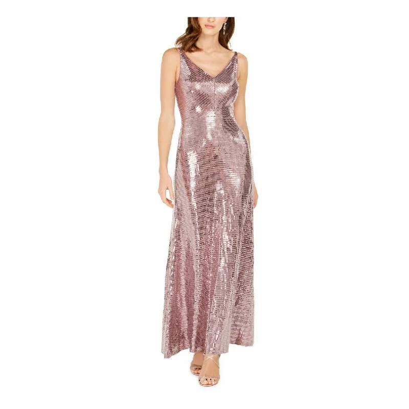 Nightway Women's V-Neck Sequined-Dot Gown Medium Pink Size 4