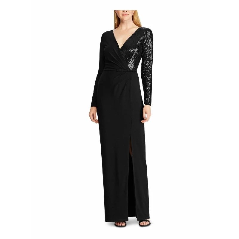 Ralph Lauren Women's Sequined Long-Sleeve Gown Black Size 4