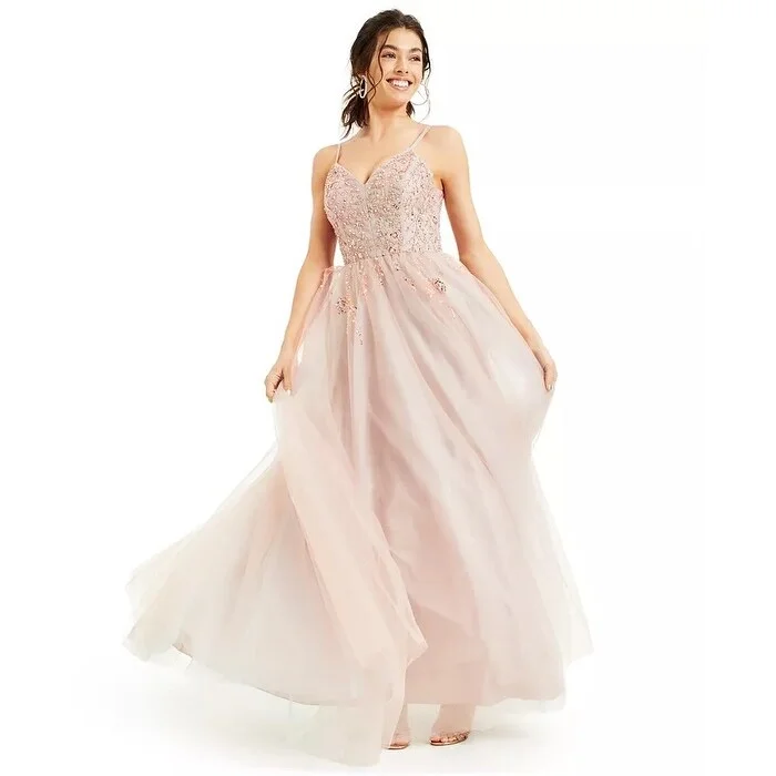 Say Yes To The Prom Junior's Embellished Chiffon Gown Pink Size 5