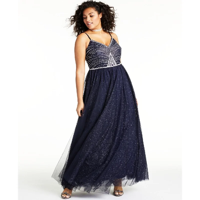 Say Yes To The Prom Juniors' Plus Size Trendy Rhinestone-Top Gown Blue Size 16W