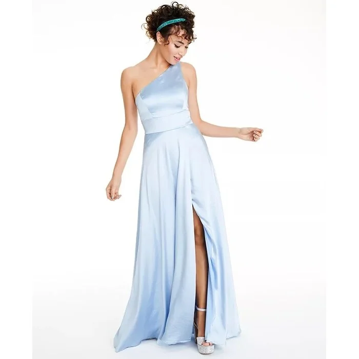 Speechless Junior's One Shoulder Satin Gown Blue Size 3