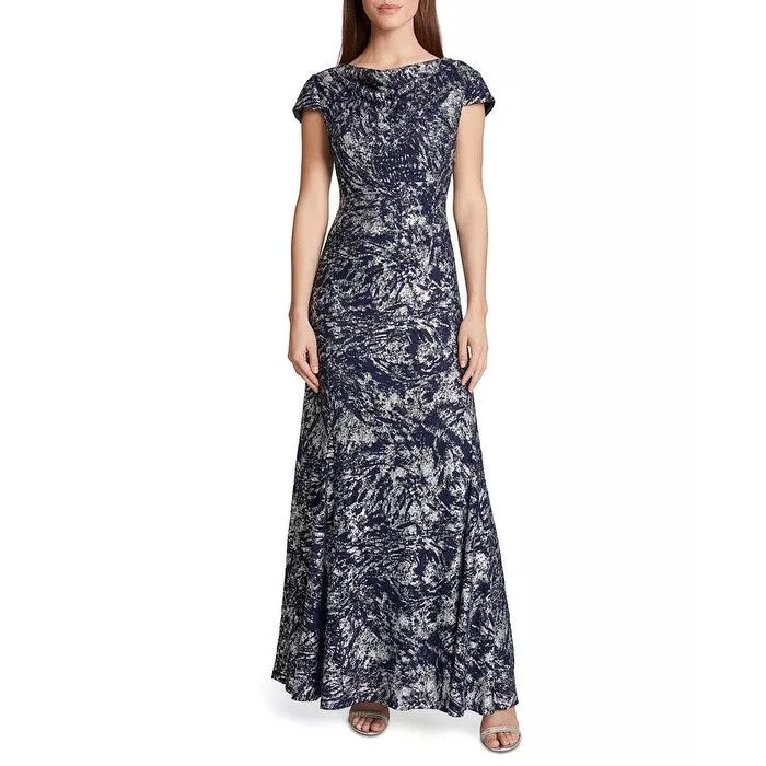 Tahari ASL Women's Lace Foil Gown Blue Size 8