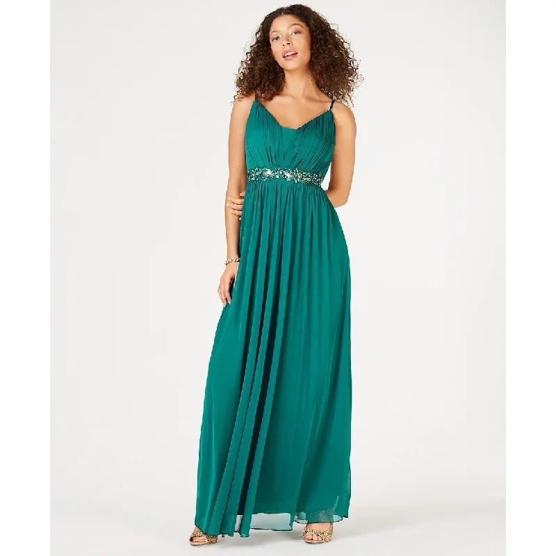 Teeze Me Women's Juniors' Beaded Grecian Gown, Dark Green Size 17