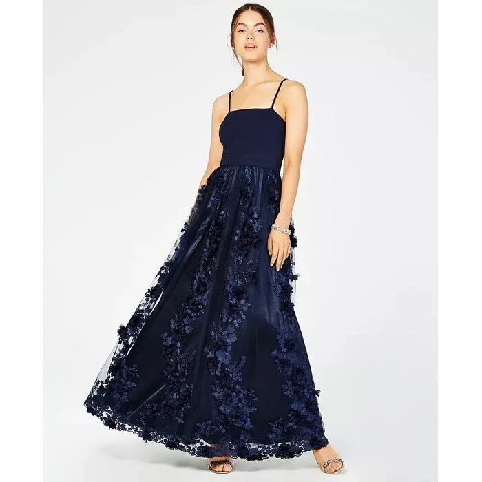 Trixxi Juniors' Flower-Petals Gown Navy Size 11