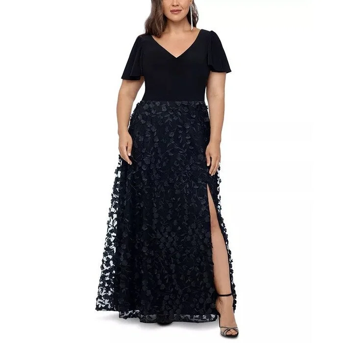 XSCAPE Women's Plus 3D Floral Gown Black Size 22W