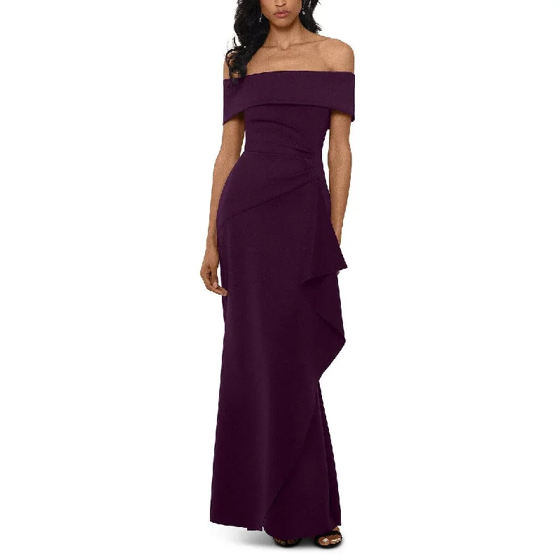 Xscape Women's Ruffled Off-The-Shoulder Gown Dark Purple Size 6