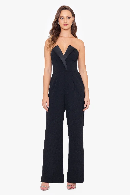 Petite "Tasha" Long Strapless Tuxedo Jumpsuit