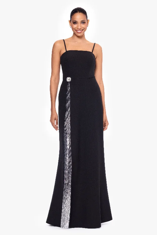 "Alexandria" Long Heavy Crepe and Sequin Floor Length Dress