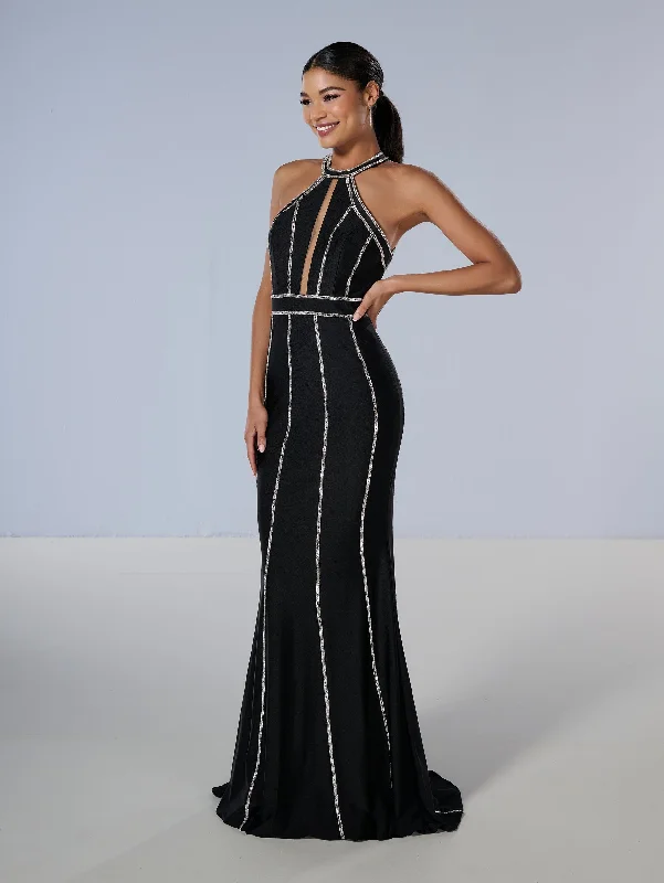 Beaded Jersey Fitted Halter Gown by Tiffany Designs 16200