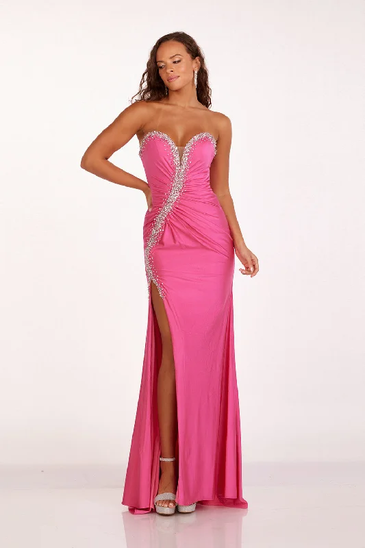 Beaded Jersey Strapless Slit Gown by Abby Paris 90258