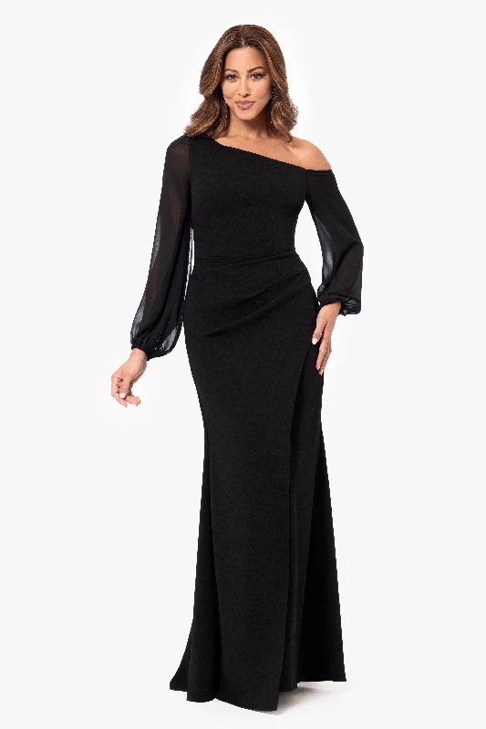 "Donna" Long Off the Shoulder Illusion Sleeve Dress