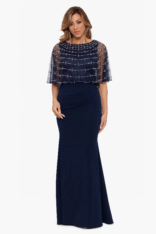 "Ellery" Long Scuba Crepe With Bead Overlay Dress