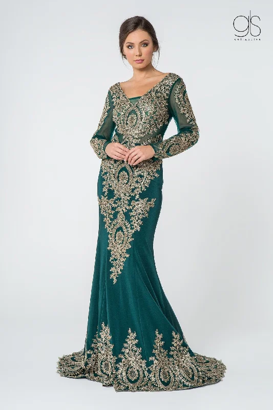 Embellished Long-Sleeve Mermaid Gown by Elizabeth K GL1597