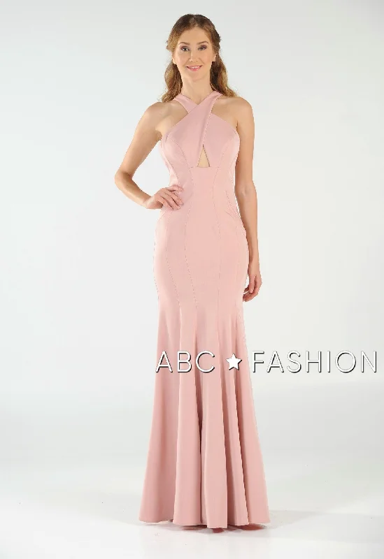 Fit and Flare Long Dress with Keyhole Bodice by Poly USA 8058