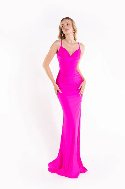 Fitted Sleeveless Cowl Gown by Abby Paris 90173