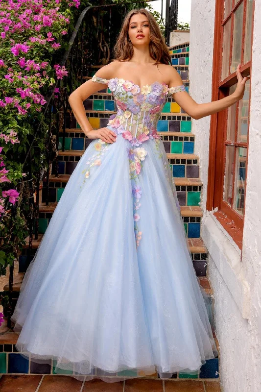 Floral Applique Off Shoulder Gown by Amelia Couture 6124