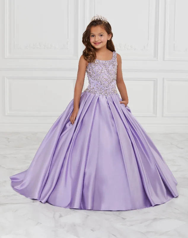 Girls Long Box Pleated Satin Dress by Tiffany Princess 13591