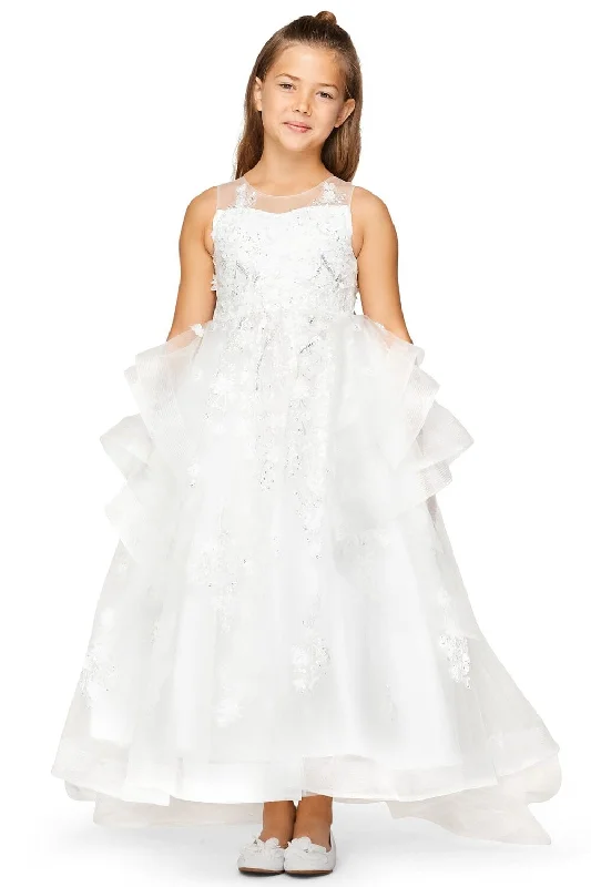 Girls Long 3D Floral Applique Dress by Cinderella Couture 5093