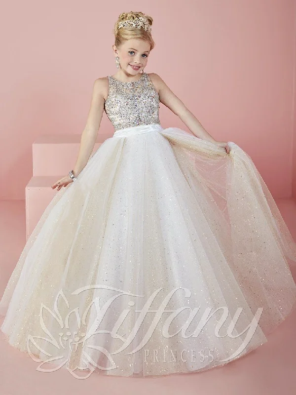 Girls Long Beaded Tulle Dress by Tiffany Princess 13476