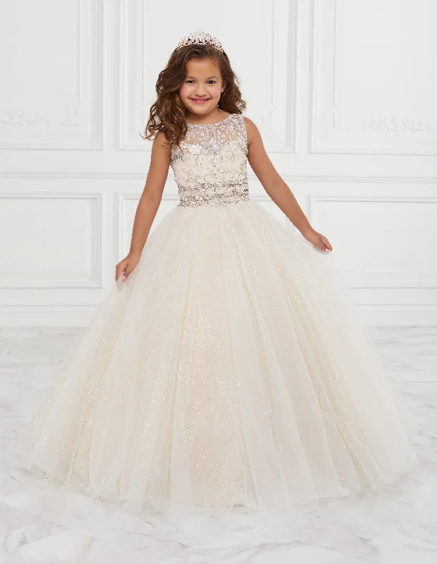 Girls Long Illusion Glitter Dress by Tiffany Princess 13601