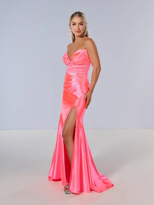 Jersey Fitted Strapless Slit Gown by Tiffany Designs 16182