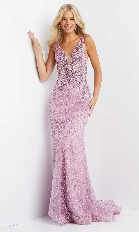 JVN by Jovani Long Pink Sequin Formal Dress