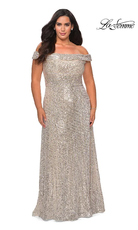 Plus-Size Long Sequin La Femme Formal Dress