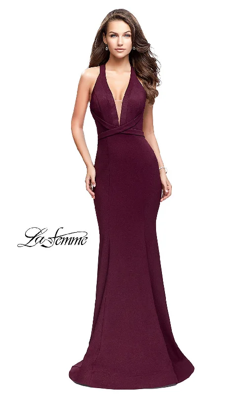 La Femme Strappy Burgundy Red Long Formal Dress