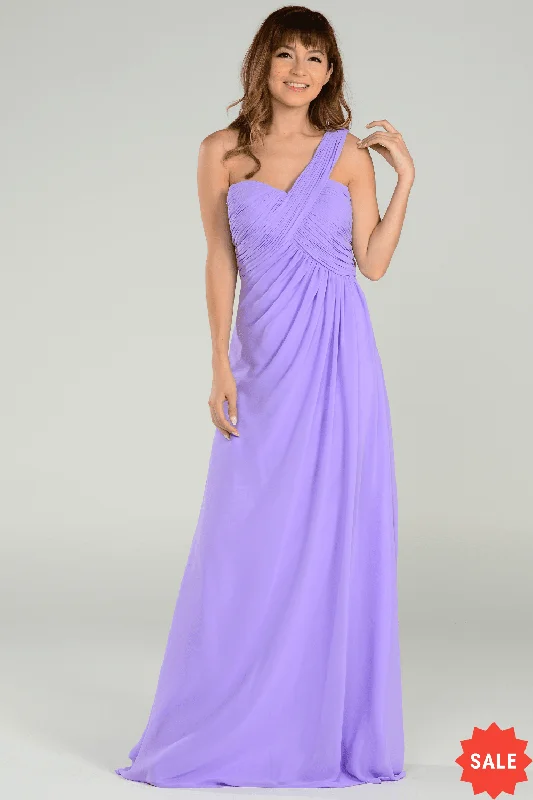 Long One Shoulder Chiffon Dress by Poly USA 7140