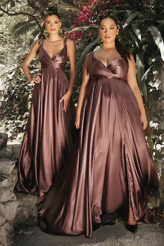 Long Satin V-Neck Dress by Cinderella Divine BD105 - Outlet