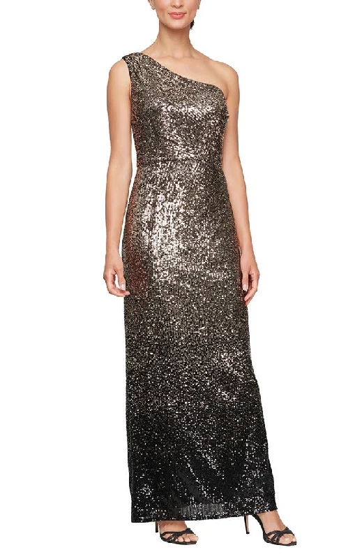 Long Sequin Ombre One Shoulder Dress