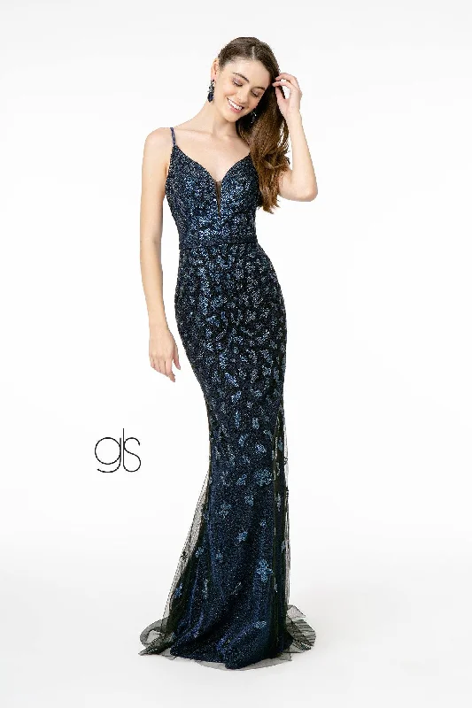 Long V-Neck Glitter Mermaid Dress by Elizabeth K GL2917