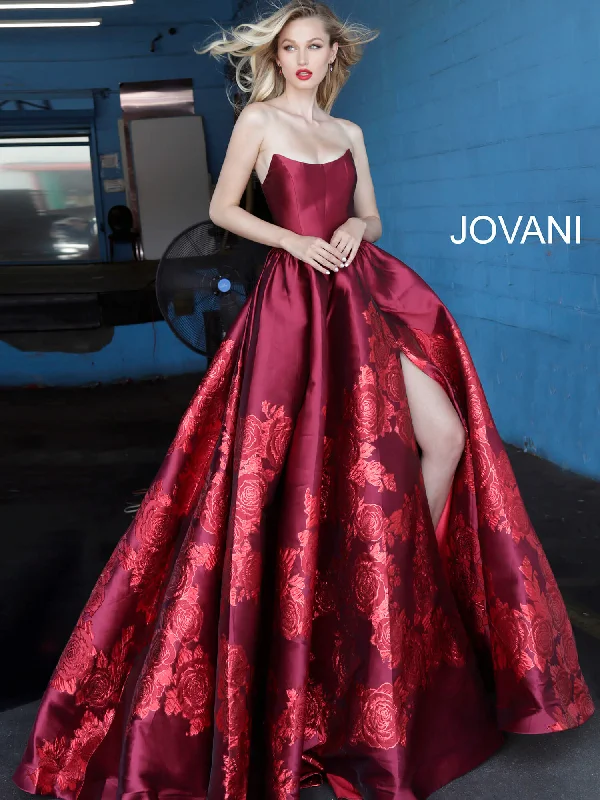 Satin Strapless A-line Slit Gown by Jovani 02038