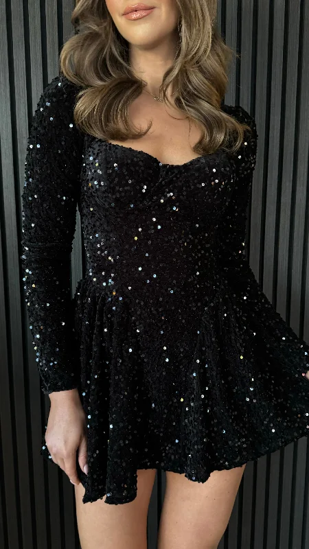 Spencer Black Sequin Sweetheart Neckline Mini Dress